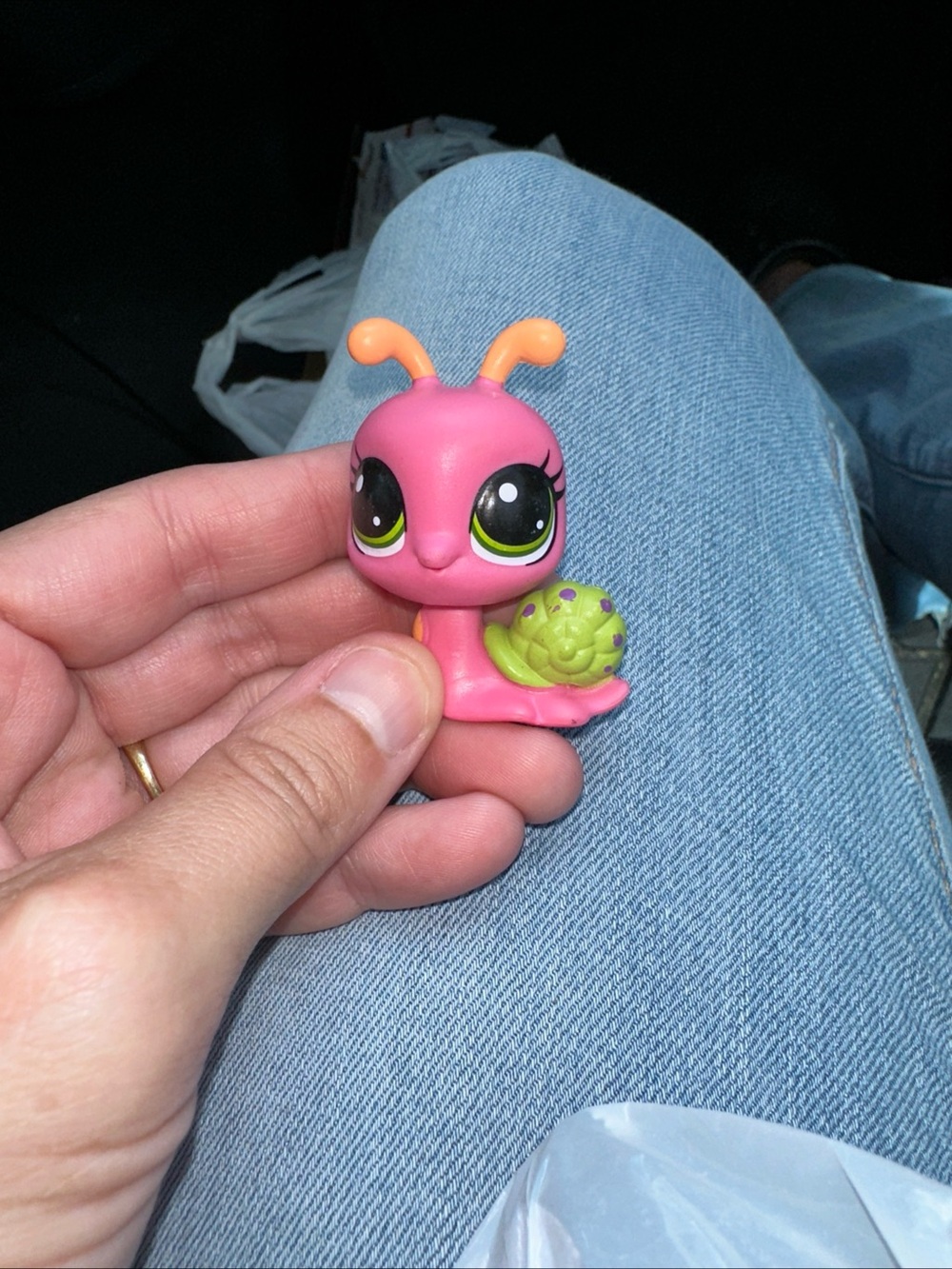 Littlest Pet Shop Pink Snail Figurine with Orange Antennae and Green Shell